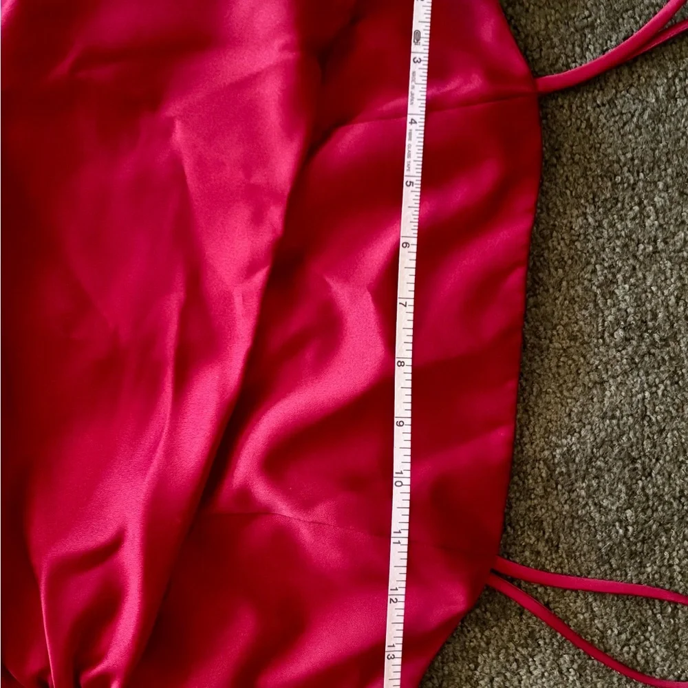 David's Bridal Size JB 16 Ruched Satin Style Apple Crimson Red Maxi Formal Dress - Picture 10 of 11